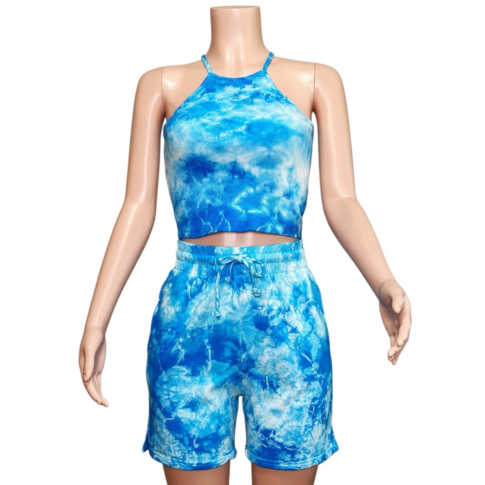 FRANKIES BIKINIS Set Sebastian Tank & Burl Sweatshorts, Ocean Tie Dye, Medium - Picture 4 of 12